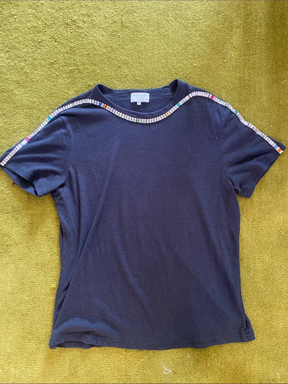 Collina Strada black Short Sleeve Tee with rhinestone Trim